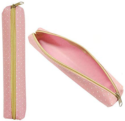 POWERTOOL Federmäppchen in Süßigkeiten-Farbe, Oxford-Stoff, tragbar, einfach, weiße Spitze, niedlich, schmal, kleines Stifteetui für Kinder, Erwachsene, Reisen, Schule, Büro, Rosa, 1 Stück
