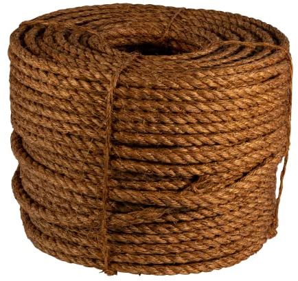 ATERET 3/8 inch x 600 feet Twisted Manila Rope, 3 Strand Natural Fiber Rope, Multipurpose for Landscaping, Craft, DIY Projects