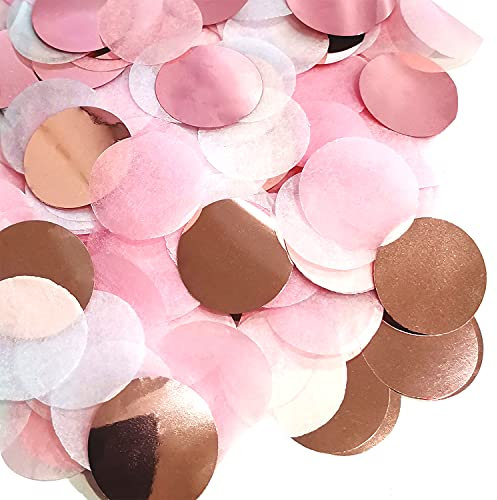6000 piezas de confeti de oro rosa de 1 pulgada, fiesta, decoración de cumpleaños, boda, aniversario, redondo, papel, papel de aluminio (oro rosa, blanco, rosa claro) (oro rosa, 6000 unidades)