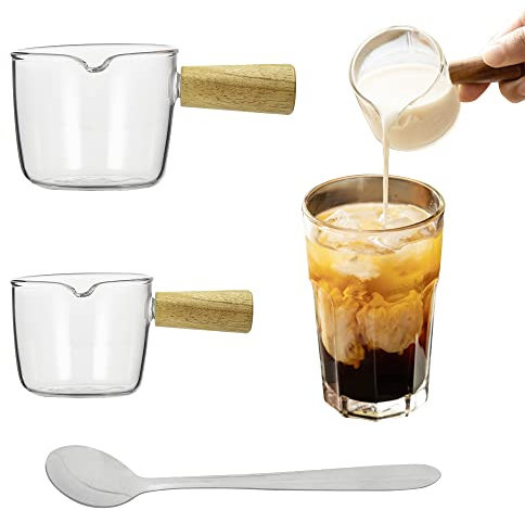 ANTHYTA Tazones para Aperitivos Cuencos para Inmersión Vasos Pequeños para Postre 2 Tamaños (100/50ML) Jarra de Vidrio para Crema de Leche Transparente Jarra para Café con Cucharilla