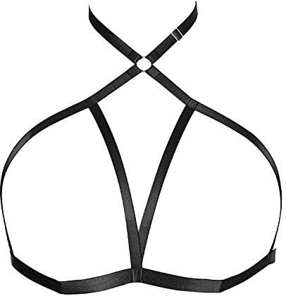 BBOHSS Damen Body Harness Plus Size BH Hohl Punk BH Gothic Weihnachten Karneval Halloween Tanzkostüm (Schwarz)