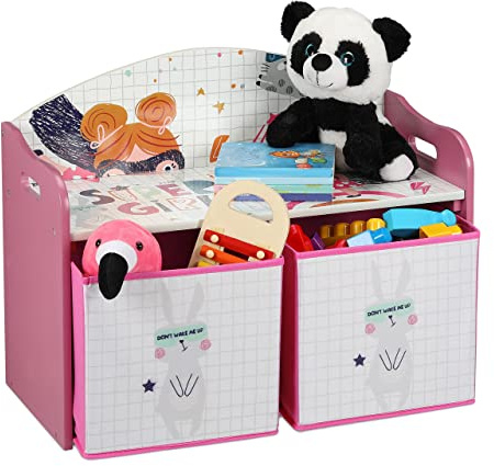 Relaxdays Estantería Cómoda Infantil 2 Cajones, Superheroína, Cajonera Dormitorio Niña, 49x62,5x30 cm, Mueble Bajo, Multicolor, Tablero de Fibras, 49 x 62,5 x 30 cm Aprox