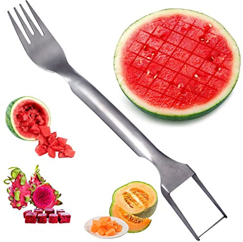 Wassermelonen Schneider, XiXiRan 2 in 1 Obstgabel Edelstahl, Wassermelonen Gabel Schneider, Melonenwürfelschneider, Fruchtgabel