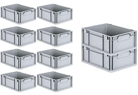 PROREGAL SuperSparSet 10x Eurobox NextGen Economy mit Auflagedeckel und 4x Schiebeschnappverschlüsse Schwarz, Griffe geschlossen, HxBxT 17x30x40cm, 16L, Eurobehälter, Transportbox, Transportbehälter