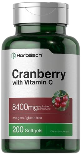 Horbäach Cranberry Pills for Women and Men | 200 Softgels | Extract Supplement with Vitamin C | Non-GMO, Gluten Free