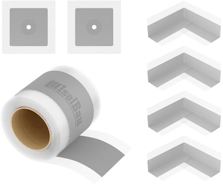 Isolbau Kit de ruban d'étanchéité 103G - Pour l'intérieur et l'extérieur - Avec ruban d'étanchéité de 10 m, 4 coins intérieurs et 2 manchettes murales - Étanche - Pour douche, salle de bain, cuisine