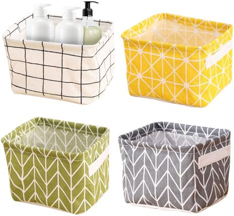 SKHAOVS 4 scatole portaoggetti pieghevoli in tessuto, piccole scatole portaoggetti per scrivania e organizer per la casa. (4 pezzi)