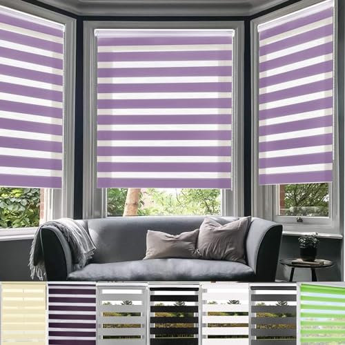 Doppelrollo klemmfix Verdunkelungsrollo, 35 x 160 cm Sichtschutz und Sonnenchutz, Rollo für innen Thermorollo Sichtschutz mit Bohren Klemmfix für Fenster und Tür, Lila