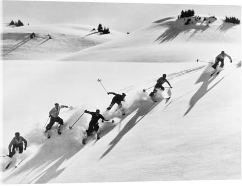 Posterlounge Sechs Skifahrer bei der Abfahrt Acrylglasbild von Vintage Ski Collection 70 x 50 cm Schwarz-Weiß Wandbilder Wanddeko