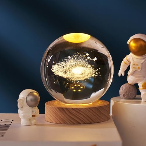 Ludosphere 3D Sonnensystem Kristallkugel Nachtlicht - Kreative Astronomie Lampe Mit Holzsockel - Geschenk für Familie (B)