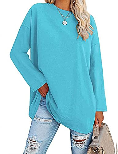 Famulily Women's Basic Round Neck Long Sleeve Cotton T Shirts Solid Color Comfy Loose Tunic Tee Shirts Tops