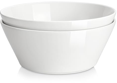 MALACASA Serie REG - Juego de ensaladeras, cuencos para sopa, 3150 ml, cuencos grandes para cereales, cuencos de sopa de diámetro ancho, juego de cuencos de porcelana, color blanco, 2 unidades