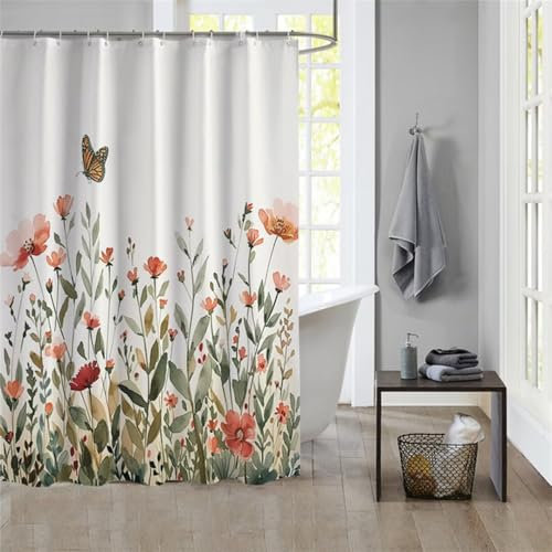 Duschvorhang PeachShower Curtain Curtains, Duschvorhänge Duschrollo 180x200cm Duschvorhang Mit Gewicht Badewanne, Duschrollo, Badewanne Duschvorhang Textil Stoff Waschbar Bad Vorhang Badevorhang 975