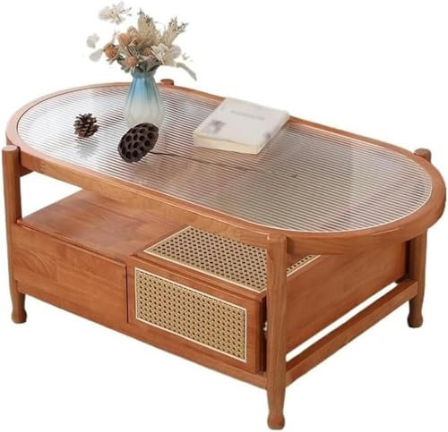 AFLEPCBRQ Tavolino Soggiorno Tavolino da caffè in Legno massello for Piccoli soggiorni, Finitura ciliegio, Tavolo Ovale Moderno e Minimalista for la casa Tavolino da Salotto Rotondo