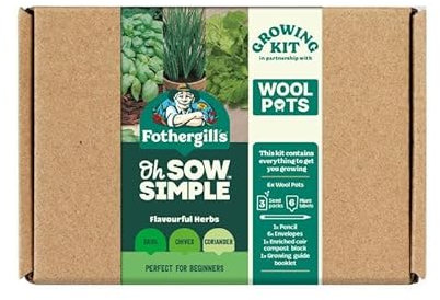 Fothergills's Oh Sow Simple Herbs Growing Kit, Basil Sweet Seeds Chives Seeds Coriander Calypso Seeds Seed Compost 10ltr, Gift for Gardeners, Brown