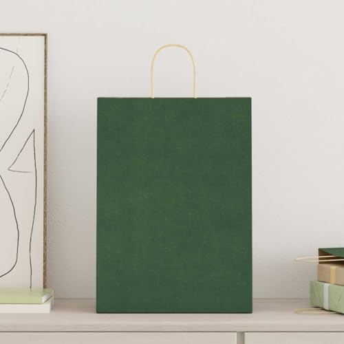 vidaXL Kraftpapiertüten 250 Stk. mit Henkel Grün 32x17x44 cm, Papiertüte, Geschenktüte, Papiertüte mit Henkel, Kraftbeutel, Geschenktüte Kraftpapier