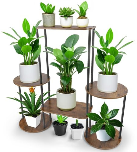 Diealles Shine Porta Piante da Interno, 6 Livelli Portavasi da Esterno Convertibile, Supporto Per Piante In Legno, per Interni ed Esterni, Decorazione per Balcone da Giardino, Soggiorno, Ufficio