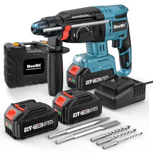Seesii 2,5J Akku Bohrhammer: 600W Brushless Motor, mit 2 * 4,0AH Akkus und Ladegerät, Verbessertem Sicherheitsdesign, Multifunktionale Akku Schlagbohrmaschine für Heimwerker und Bauarbeiten