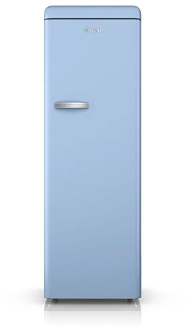 Swan Retro Tall Larder Fridge with 337L Capacity, 5 Glass Fridge Shelves, 1 Chrome Wine Rack, 6 Door Shelves, 1 Salad Crisper, Blue, SR11050BLNE