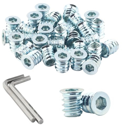 AOMIKITSTU Einschraubmutter 60Stück, Eindrehmuffe M6×13 mm, Einschlagmutter, Gewindebuchse Muttern, Innensechskant Einschraubgewinde Muttern für Faserplatten, Kiefernholz (Blau Weiß Zink)