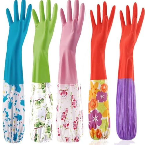LYONPIKE Dishwashing Gloves Velvet Winter Women's Kitchen Rubber Leather Washing Clothes Brush Dishes Long