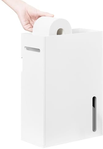 SoBuy Portarrollos de Papel Higiénic Mueble de Almacenamiento para Baño Estantería para Nichos Montado en la Pared Blanco 30 x 14 x 42 cm BZR199-W