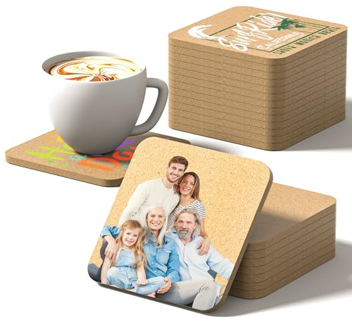 Personalisierte Untersetzer, UV-Vollfarbdruck, personalisierbar, Foto-Logo-Text, rutschfest, hitzebeständig, personalisierbar, Kork-Untersetzer für Getränke, personalisierte Geschenke (quadratisch