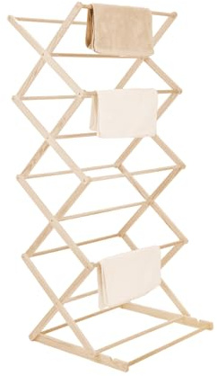 Youyijia Wooden Clothes Airer Collapsible Folding Clothes Horse Adjustable Laundry Drying Rack Portable Wooden Airer for Indoor and Outdoor Use Space-Saving Design