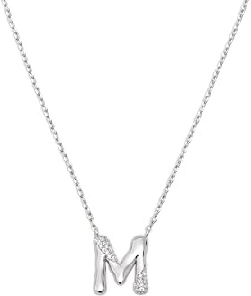 SINGULARU - Collar Personalizado Letter Brillante. Latón con Baño en Rodio y Circonita. Joyas Para Mujer. Letra M.