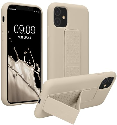 kwmobile Case for Apple iPhone 11 Case - Soft TPU Cover with Silicone Coating - With Hand Strap and Stand Function - Shockproof - Cream