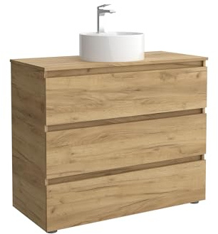 Mueble de Baño BEQUIA 3C 100cm Roble | Lavabo sobre encimera Porcelana Centrado