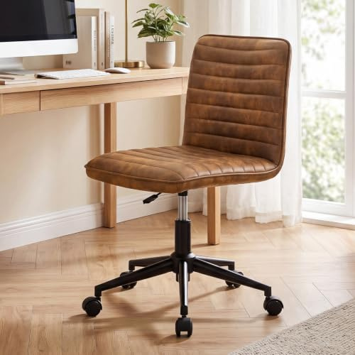 Hellove Bürostuhl Schreibtischstuhl Ergonomischer PU Leder Drehstuhl ohne Armlehnen Höhenverstellbarer, Homeoffice Stuhl 360° Drehbar für Arbeitszimmer Büro Wohnzimmer Schlafzimmer, Braun