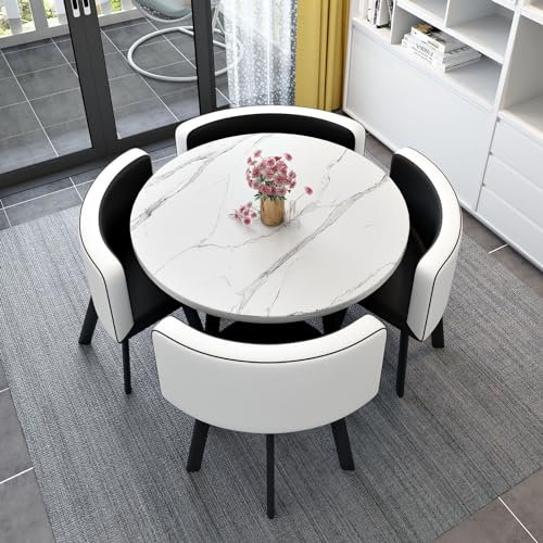 5-teiliges rundes Konferenztisch-Set mit 4 Stühlen - Stilvolle & funktionale Küche Esszimmer Möbel Kompakt 80 x 75 cm Perfekt für Frühstücksbar & Esszimmer