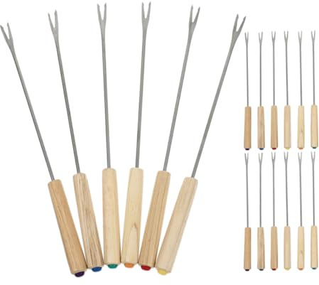 TOPPERFUN 18 Forchette Per Fonduta Forchette Per Fonduta Con Manico In Legno Accessori Da Portata Spiedini Per Formaggio E Frutta In Acciaio Inossidabile Per Feste In Cucina E Barbecue