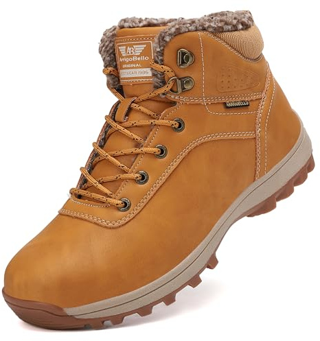 ARRIGO BELLO Winter Boots Men's Women's Ankle Snow Boots Non-Slip Ladies Lace Up Warm Shoes for Outdoor Walking Size UK4-11(Yellow,8)