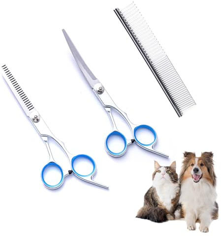 Galenecx 3 Piezas Tijeras Curvas para Perros, Acero Inoxidable Hund Fellschere Tijeras para Mascotas, 70mm de Largo Tijera para el Cuidado de Mascotas, Adecuado para Recortar el Pelo de Las Mascota
