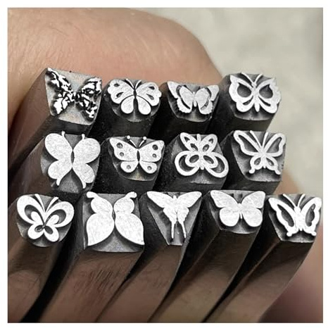 CYHTYM Schlagzahlen DIY individuelles Schmetterlingsmuster Metallstempel-Design-Stempel-Set mit 15 Stück, Schnitzformen für Gold- und Silberschmuck(4mm)