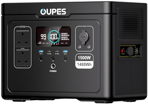 OUPES Exodus 1500 Portable Power Station, 1488Wh LiFePO4 Battery Solar Generator, 1500W(3600W Surge) AC Outlets, UPS, Dual 140W USB-C Outputs for Home Backup, Outdoor Camping, Off-grid, Power Outages