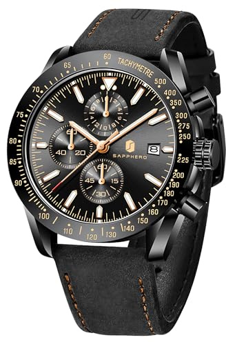 BENYAR Watches for Men Analog Quartz Chronograph Waterproof Luminous Designer Mens Wrist Watches Business Dress Work Sport Casual Watch with Leather Band Elegant Gifts for Men