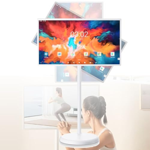 Oiyekntd Portable TV Smart Screen with Remote Control, Mobile TV Stand | Standing Touch Screen Monitor |Wireless Rolling TV on Wheels | Built-in 7800maH Battery Full Swivel Rotation 8G+128G