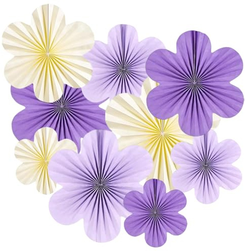 ZYOOO 9 Stück Papier Fächer Deko,Papierblumen Deko zum Aufhängen,Hanging Girlande Lila Party Deko Set für Geburtstag,Hochzeit,Baby Shower,Tea Party Deko