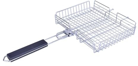Homeponnew Panier de barbecue pliable en acier inoxydable pour poissons, crevettes et légumes - 31 x 25 x 5,5 cm - Filet de gril portable avec poignée amovible