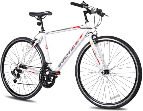 WEIZE 700C Hybrid Bike for Adults, 14 Speed Road Bike, City Commuter Bicycle with Caliper Brakes, High-Carbon Steel Racing Adult Bike, Urban Adult Bicycle for Men and Women, White