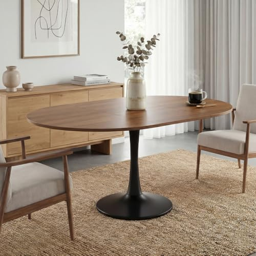 Lumivortex Matbord, utdragbart trä, köksbord, 120/160 x 80 x 75 cm, matbord, utdragbart för 4–6 personer, legeringsstöd, utdragsbord, matsal (A rund, träfärg svart)