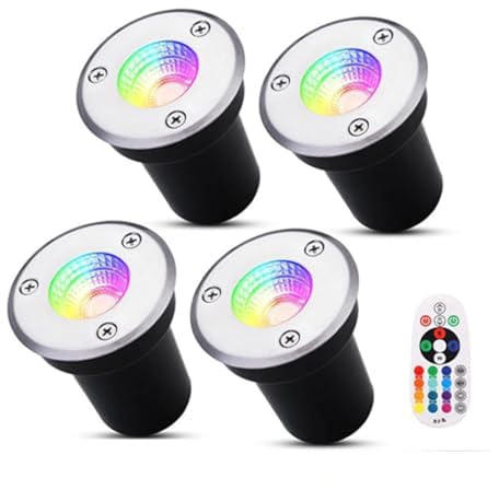 QICBYING 4PCS Outdoor Buried Lights - Ground LED Landscape Lamps, 3W/5W Outdoor RGB LED Ground Recessed Spotlight, 12V-24V Ground Spot Lights, IP67 Garden Recessed Floor Lamp(3W(24V))