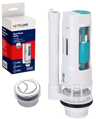 KeyPlumb 1.5 Dual Flush Valve with 2 Adaptor, Mechanical Toilet Cistern Valve, WRAS Approved, Water Saving Flush System, Chrome Push Button, 250mm Height, Easy Fit Replacement