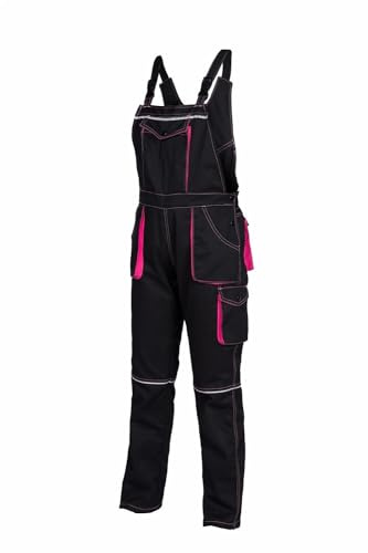 KG NIZO Sicherheitslatzhose für Frauen in SCHWARZ - Latzhose Arbeitshose Damen Mädchen Schutzhose Arbeitslatzhose Kombihose