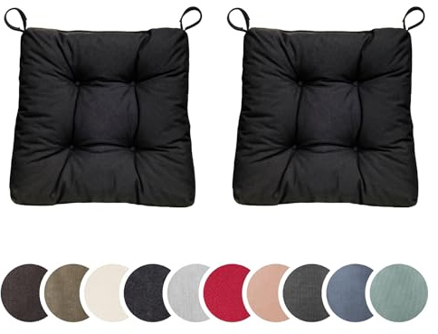 sleepling 2er Set Stuhlkissen 40 (vorne), 35 (hinten) x 38 x 7 cm, Schwarz | Sitzkissen für Stuhl & Bank mit Klettverschluss, 100% Baumwolle, Indoor & Outdoor, Made in EU, Waschbar, 2 Stück