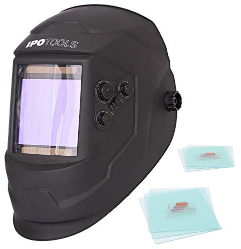 Automatik Schweißhelm IPOTOOLS LY800H – Schweißerhelm mit True-Colour, XXL Sichtfeld (100 × 93mm), optische Klasse 1/1/1/1, 4 hochwertige Sensoren Volleinstellbar mit Schutzstufen DIN 4/5-9/9-13
