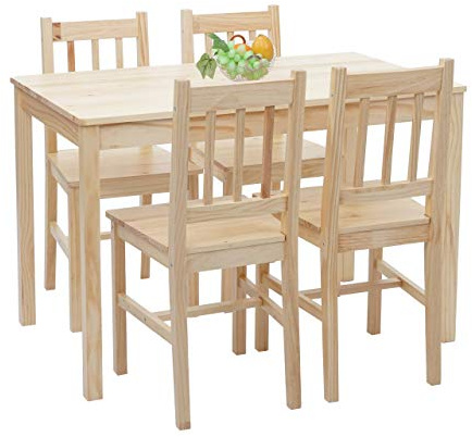 Mendler Esszimmer-Set HWC-F77 Massiv-Holz Landhaus 110cm - Kiefer lasiert | Sitzgruppe, Esszimmergruppe